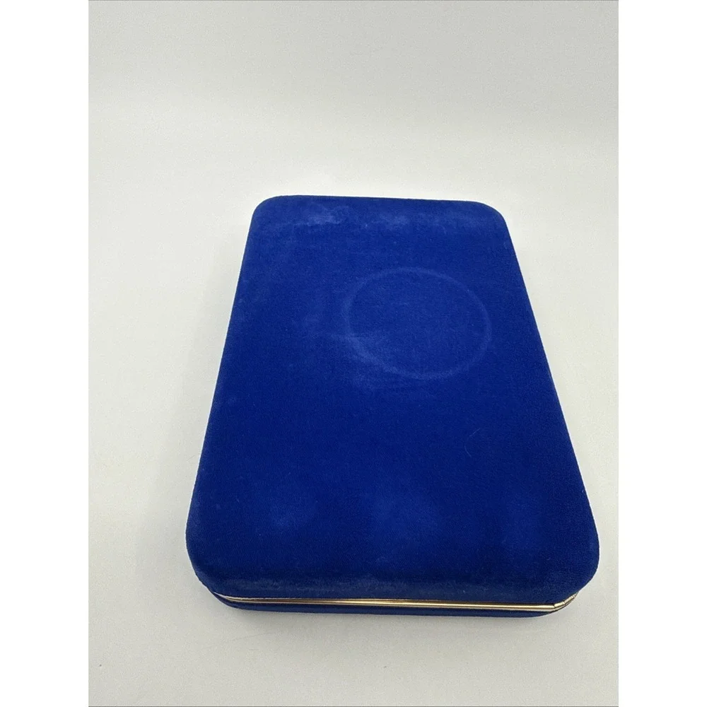 Vintage Clam Shell Blue Velvet Hinged Travel Jewelry Box Organizer 9x4